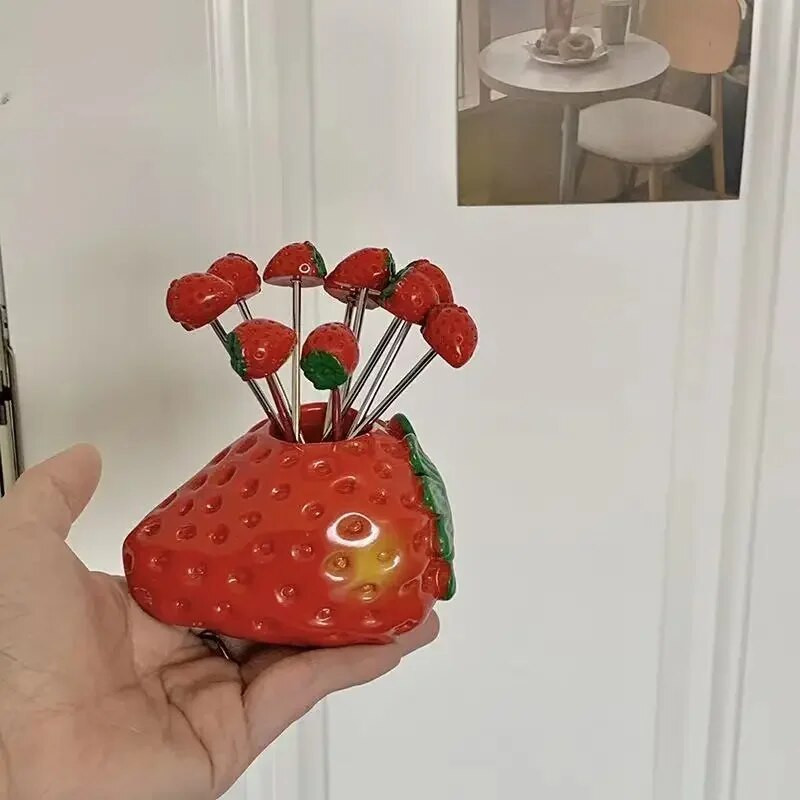 Braškių vaisių šakutė nerūdijančio plieno Vaikų mielas vaisių ženklas Pagrindinis puslapis Svetainės tortas Užkandžiai Gležna šakutė Virtuvės Vaisiai Įrankiai