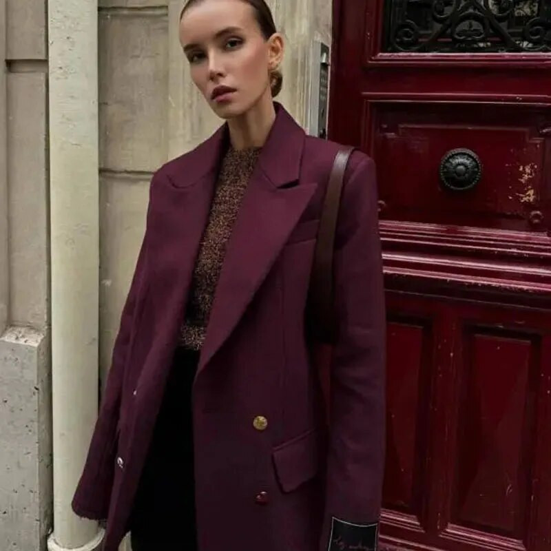 HXAO sako jakna Ženski luksuzni sako po mjeri Vuneni vintage sako Top s dugim rukavima na rever Jesenski ženski elegantni sakoi