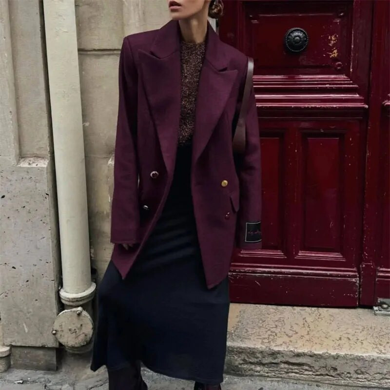 HXAO sako jakna Ženski luksuzni sako po mjeri Vuneni vintage sako Top s dugim rukavima na rever Jesenski ženski elegantni sakoi