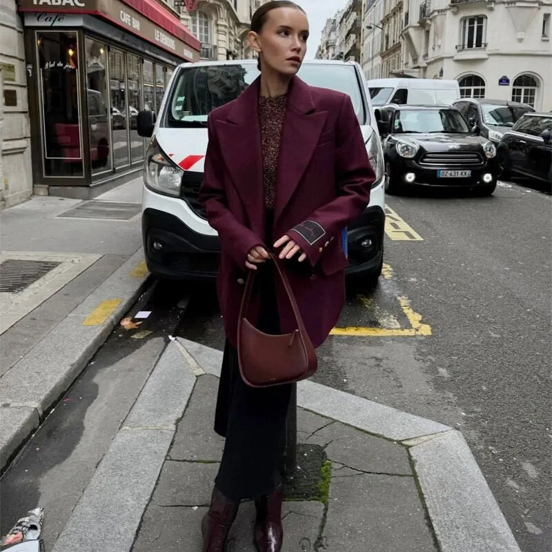 HXAO sako jakna Ženski luksuzni sako po mjeri Vuneni vintage sako Top s dugim rukavima na rever Jesenski ženski elegantni sakoi