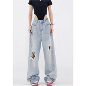 Proljeće ljeto 2024. Ženske Harajuku visokog struka Vintage Y2K široke traper hlače Ulična odjeća Široke vrećaste plave poderane traper hlače