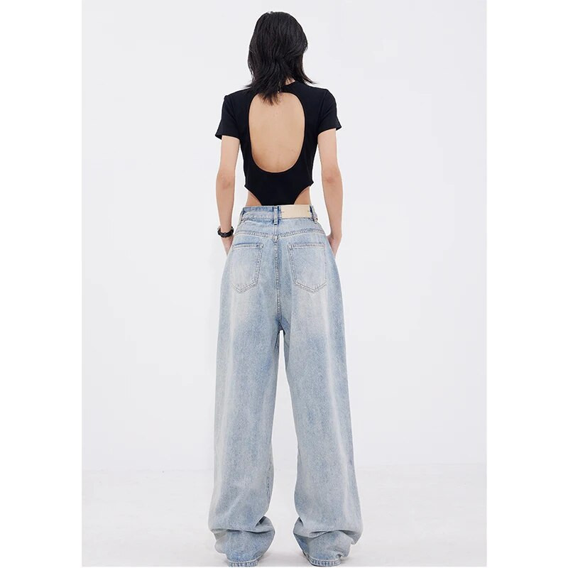 Proljeće ljeto 2024. Ženske Harajuku visokog struka Vintage Y2K široke traper hlače Ulična odjeća Široke vrećaste plave poderane traper hlače