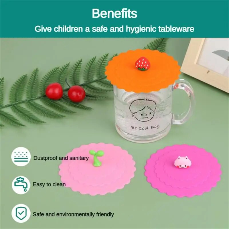 Rajzfilm szilikon csésze fedél Szivárgás- és porálló teáscsésze fedél Újrafelhasználható vizespohár zárófedél Frissen tartó fedők csészetartozékok