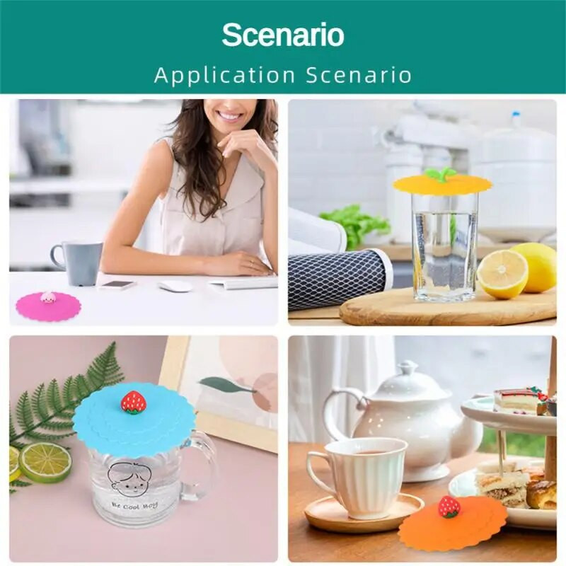 Rajzfilm szilikon csésze fedél Szivárgás- és porálló teáscsésze fedél Újrafelhasználható vizespohár zárófedél Frissen tartó fedők csészetartozékok