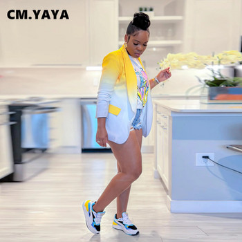 CM.YAYA Γυναικεία μόδα ντεγκραντέ Χρώμα Μακρυμάνικο Ανοιχτή βελονιά με οδοντωτή λαιμόκοψη Streetwear INS Blazer τοπ 2023 Νέο