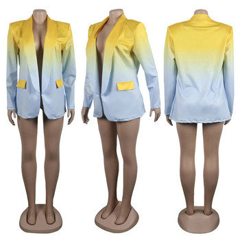 CM.YAYA Γυναικεία μόδα ντεγκραντέ Χρώμα Μακρυμάνικο Ανοιχτή βελονιά με οδοντωτή λαιμόκοψη Streetwear INS Blazer τοπ 2023 Νέο