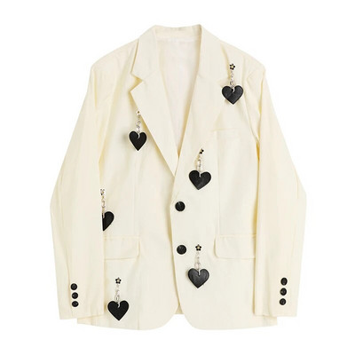 Fashion Solid Blazer Γυναικείο τζάκετ Loose Casual τσέπες Γυναικεία αλυσίδα καρδιών Φαρδύ μακρυμάνικο κοστούμι εργασίας Παλτό Office Lady Blazers