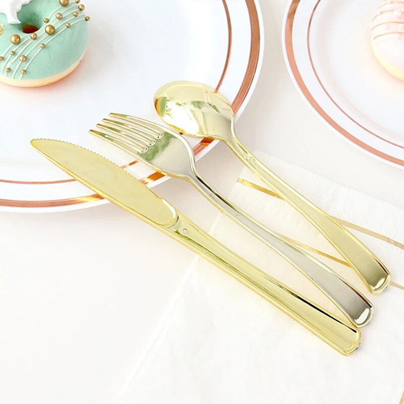 20 komada posuđa za jednokratnu upotrebu Zlatno ružičasto zlatno srebrno Plastični nož Vilica Žlica Rođendan Vjenčanje Rođendanska zabava Pribor za bankete