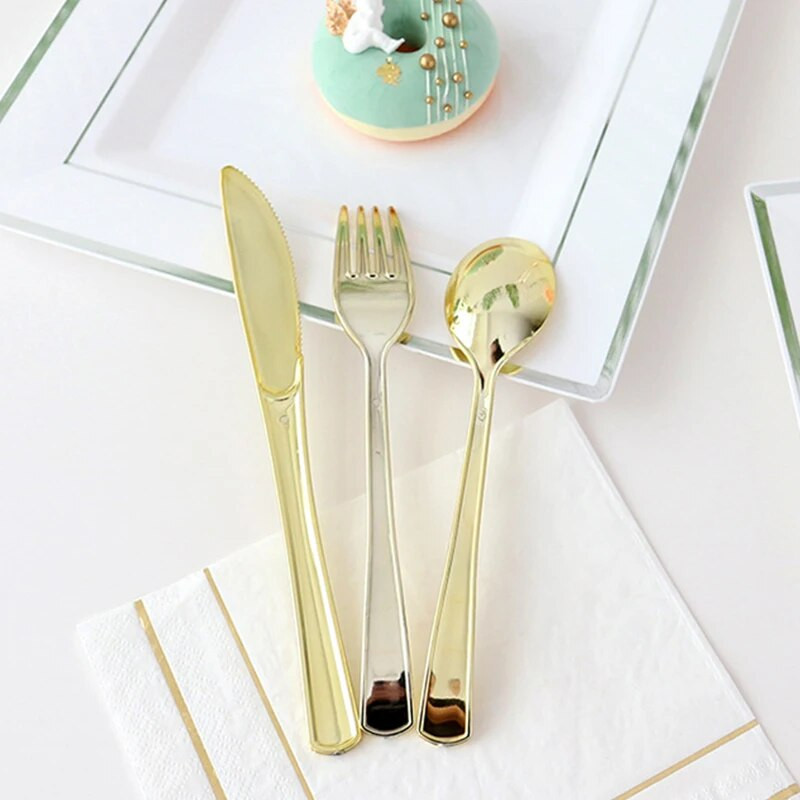 20 komada posuđa za jednokratnu upotrebu Zlatno ružičasto zlatno srebrno Plastični nož Vilica Žlica Rođendan Vjenčanje Rođendanska zabava Pribor za bankete