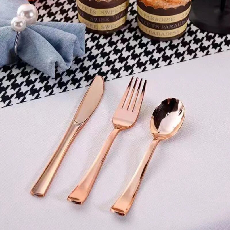 20 komada posuđa za jednokratnu upotrebu Zlatno ružičasto zlatno srebrno Plastični nož Vilica Žlica Rođendan Vjenčanje Rođendanska zabava Pribor za bankete