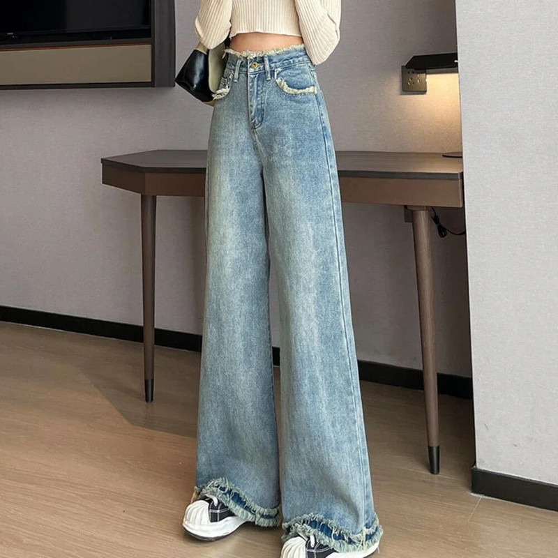 Nadrág Kék Farmer Női Magas derekú Shot Farmer nadrág Női Egyenes láb Fehér 2023-as divat nyári laza szabás hűvös trend fényes