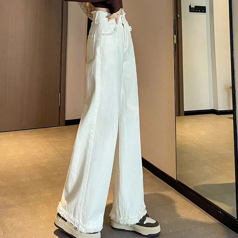 Nadrág Kék Farmer Női Magas derekú Shot Farmer nadrág Női Egyenes láb Fehér 2023-as divat nyári laza szabás hűvös trend fényes
