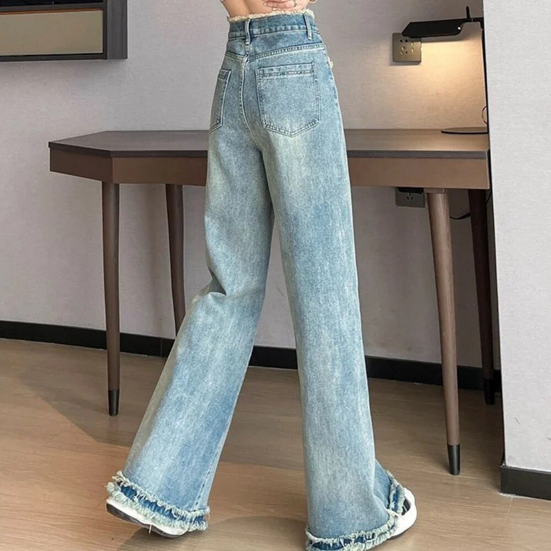 Nadrág Kék Farmer Női Magas derekú Shot Farmer nadrág Női Egyenes láb Fehér 2023-as divat nyári laza szabás hűvös trend fényes