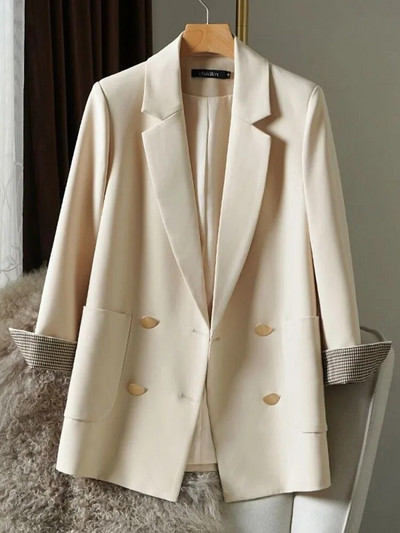 Čierne sako pre ženy 2023 Jar Jeseň Zima Voľné Módne Univerzálne Joker Jednoduché Dochádzajúce Dvojradové Sako Oblečenie