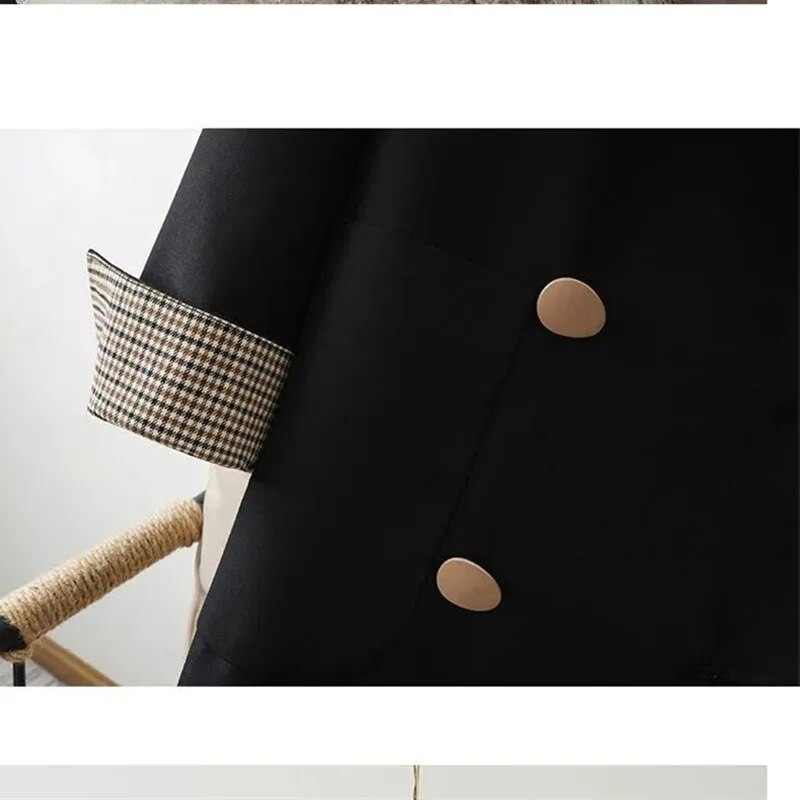 Ženska crna jakna 2023. Proljeće Jesen Zima Opuštena modna višeslojna Joker jednostavna odijela s dvostrukim kopčanjem.