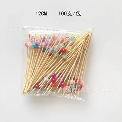 100db színes gyöngyök bambusz gyümölcsrudak koktéldíszítéshez saláta snack szendvics büfé fogpiszkáló esküvői parti kellékek