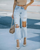 Ravne traperice visokog struka Mom Jeans, široke traper hlače Jesen 2023., Duge ulične hlače uskog kroja, kapris široke traperice, ženske