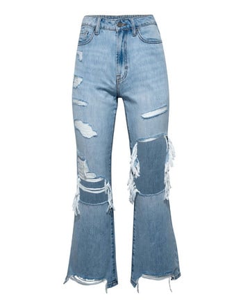 Straight Hole High Waist Mom Jeans Flare Pants Denim Есен 2023 Дълги улични панталони Slim Fit панталони Capris Baggy Jeans Дамски