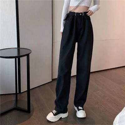 Nove proljetne modne traperice Ženske hlače Široke lege traper hlače Vintage Streetwear Ružičaste ravne ležerne hlače Jean Femme