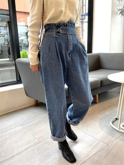 Blugi pentru femei 2023 Manșete cu talie înaltă Fermoare Buzunare largi cu nasturi Pantaloni drepți Blugi casual de modă coreeană de epocă