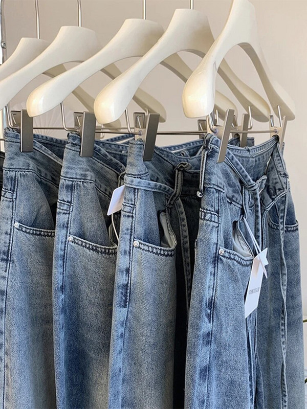 2022. Ženske nove jesensko-zimske traper hlače širokih nogavica s visokim strukom, široke ravne, cilindrične retro hlače s trapericama na vezivanje.