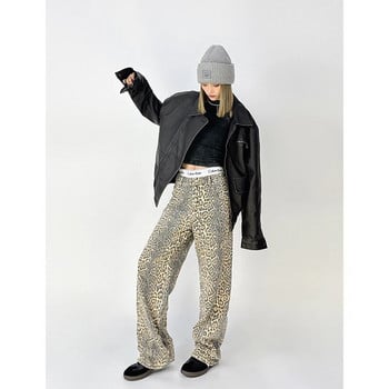 American Retro High Street Casual φόρμες Leopard Print Φαρδιά φαρδιά παντελόνια για γυναίκες Y2k Hip-hop Cargo Grunge φαρδύ παντελόνι