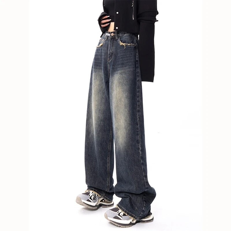 2023 Cyber Ropa Y2K Old Vintage Blue Baggy Jeans Női nadrágok Olcsó ár ruha Ruhák Egyenes széles láb Női farmer nadrág