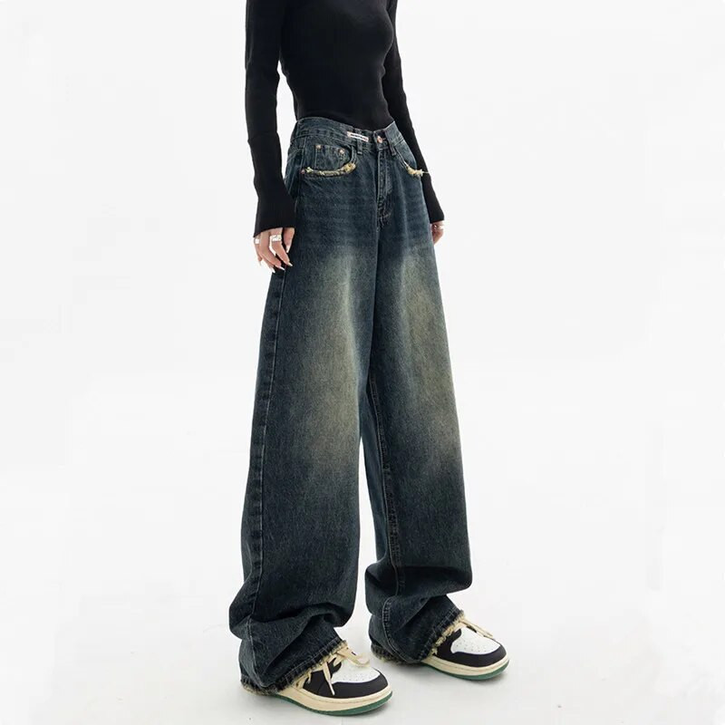 2023 Cyber Ropa Y2K Old Vintage Blue Baggy Jeans Női nadrágok Olcsó ár ruha Ruhák Egyenes széles láb Női farmer nadrág