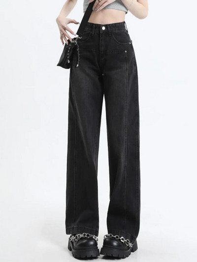 KUCLUT Jeans Ženske traper hlače Ležerne traperice Vintage Basic crne hlače Ravne traperice Korejske modne traperice visokog struka Novo