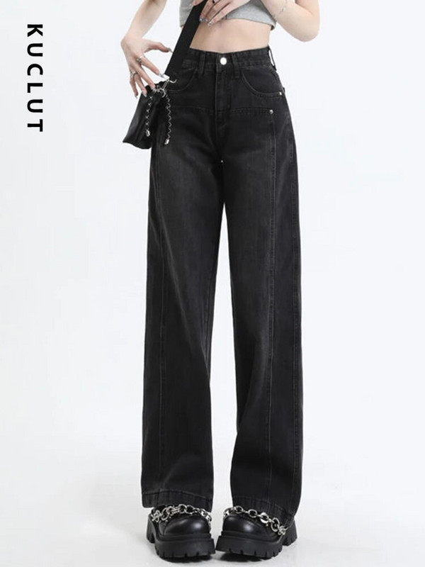 KUCLUT Jeans Ženske traper hlače Ležerne traperice Vintage Basic crne hlače Ravne traperice Korejske modne traperice visokog struka Novo