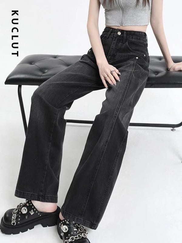 KUCLUT Jeans Ženske traper hlače Ležerne traperice Vintage Basic crne hlače Ravne traperice Korejske modne traperice visokog struka Novo