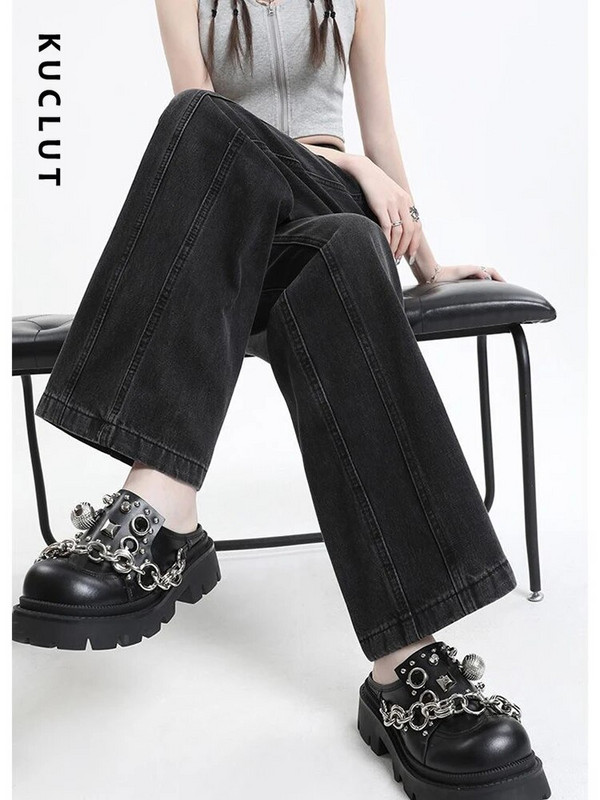 KUCLUT Jeans Ženske traper hlače Ležerne traperice Vintage Basic crne hlače Ravne traperice Korejske modne traperice visokog struka Novo