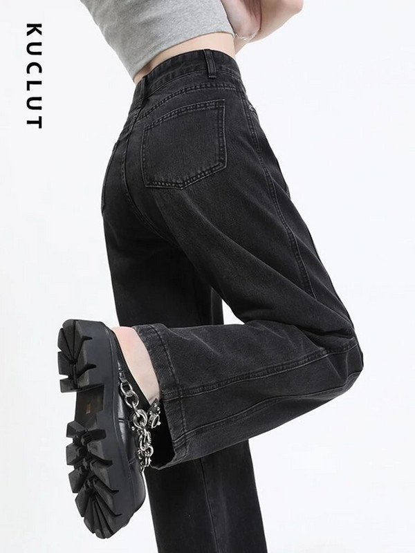 KUCLUT Jeans Ženske traper hlače Ležerne traperice Vintage Basic crne hlače Ravne traperice Korejske modne traperice visokog struka Novo