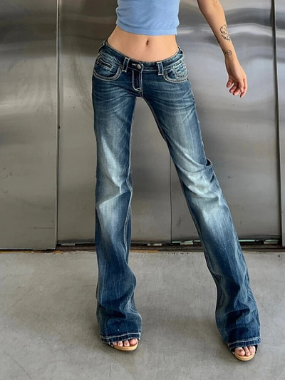Ženske korejske traperice Chic Denim Streetwear Hlače Raznovrsne vruće Y2K uredske damske ins Wash obojene na kravatu Niski struk Usko tijelo Ležerno