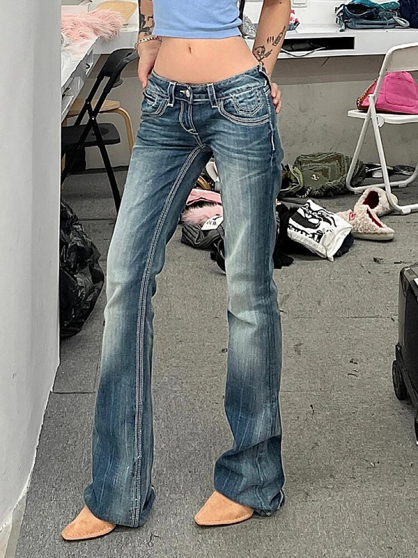 Ženske korejske traperice Chic Denim Streetwear Hlače Raznovrsne vruće Y2K uredske damske ins Wash obojene na kravatu Niski struk Usko tijelo Ležerno