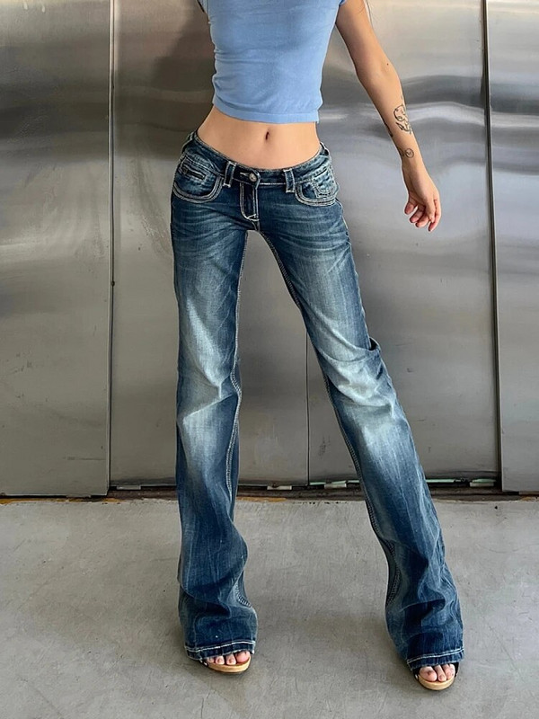 Ženske korejske traperice Chic Denim Streetwear Hlače Raznovrsne vruće Y2K uredske damske ins Wash obojene na kravatu Niski struk Usko tijelo Ležerno