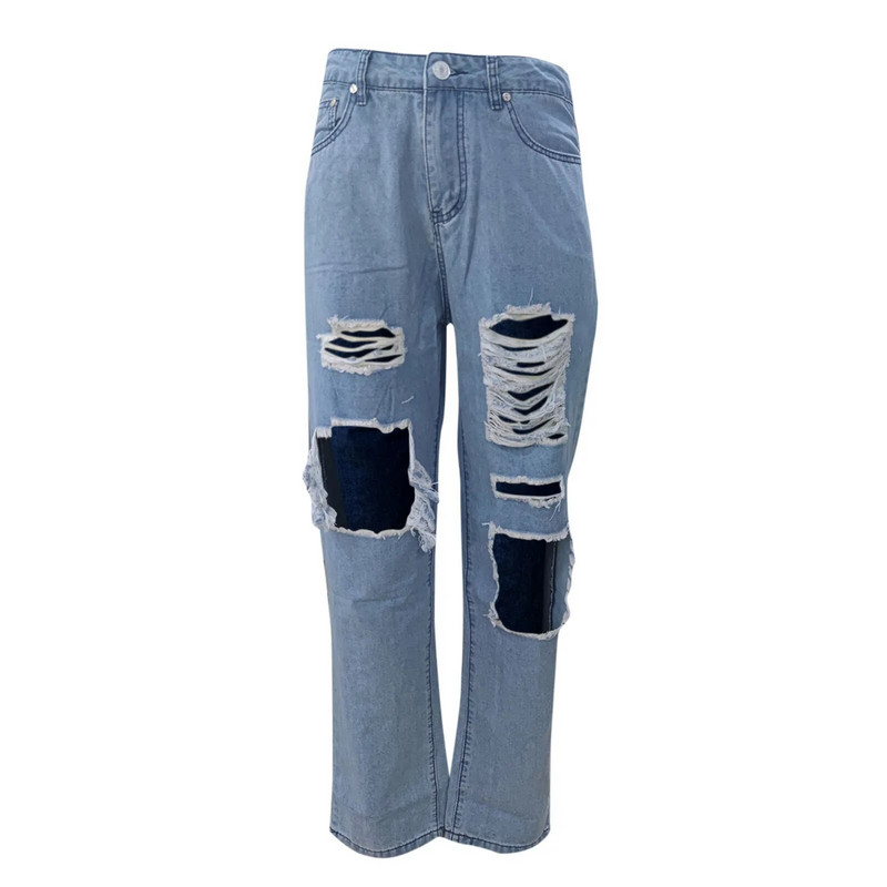 Pantaloni de denim cu găuri rupte de modă, noi, sexy, blugi cu talie înaltă, spălați, pantaloni largi, cu picioare largi, pentru femei, îmbrăcăminte de stradă casual
