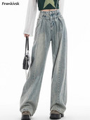 Retro traperice Ženske nabore Izbijeljene vrećaste Proljeće Ljeto Široke nogavice Europski stil Sveobuhvatne mladenačke uredske dame Basic pune dužine