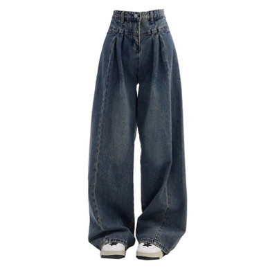 Retro traperice Ženske nabore Izbijeljene vrećaste Proljeće Ljeto Široke nogavice Europski stil Sveobuhvatne mladenačke uredske dame Basic pune dužine