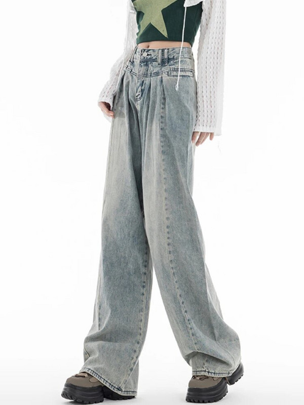 Retro traperice Ženske nabore Izbijeljene vrećaste Proljeće Ljeto Široke nogavice Europski stil Sveobuhvatne mladenačke uredske dame Basic pune dužine