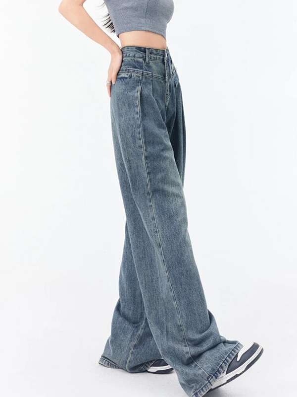 Retro traperice Ženske nabore Izbijeljene vrećaste Proljeće Ljeto Široke nogavice Europski stil Sveobuhvatne mladenačke uredske dame Basic pune dužine