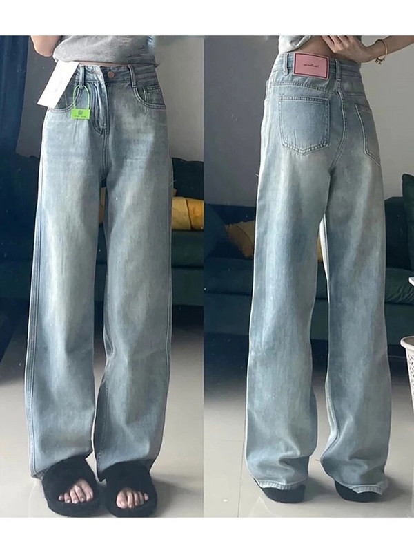 Mărimea S-5XL Blugi albastru deschis femei primăvară toamnă modă talie înaltă pantaloni drepti largi din denim pantaloni supradimensionați cu picioare largi Pantaloni