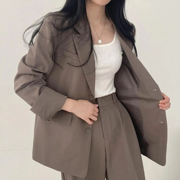 Γυναικείο ανοιξιάτικο φθινοπωρινό κοστούμι παλτό πέτο με μακρυμάνικο γυναικείο σακάκι με τσέπες μονόχρωμο χαλαρή εφαρμογή Casual Lady Blazer ρούχα εργασίας