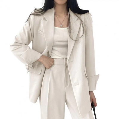 Žensko proljetno-jesensko odijelo Kaput s reverom dugih rukava Ženski blejzer s preklopnim džepovima Jednobojni široki kroj Ležerna ženska radna odjeća sakoa