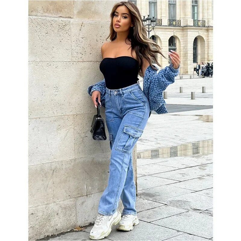 Független dizájn Kifinomult tavaszi nyár női ruházat több táska egyenes, magas derekú farmer nadrág alkalmi érkezések