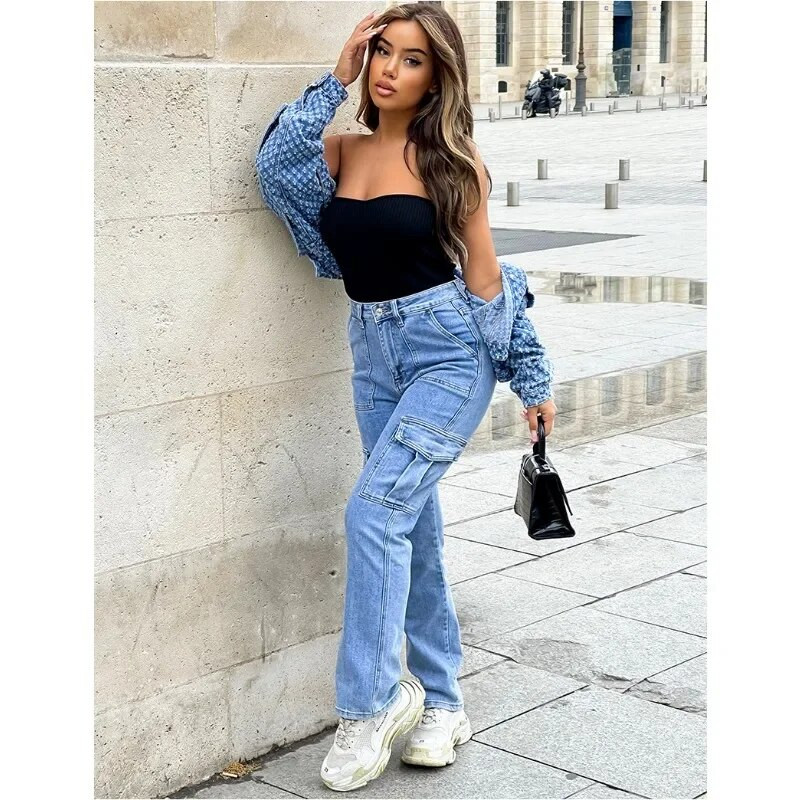 Független dizájn Kifinomult tavaszi nyár női ruházat több táska egyenes, magas derekú farmer nadrág alkalmi érkezések