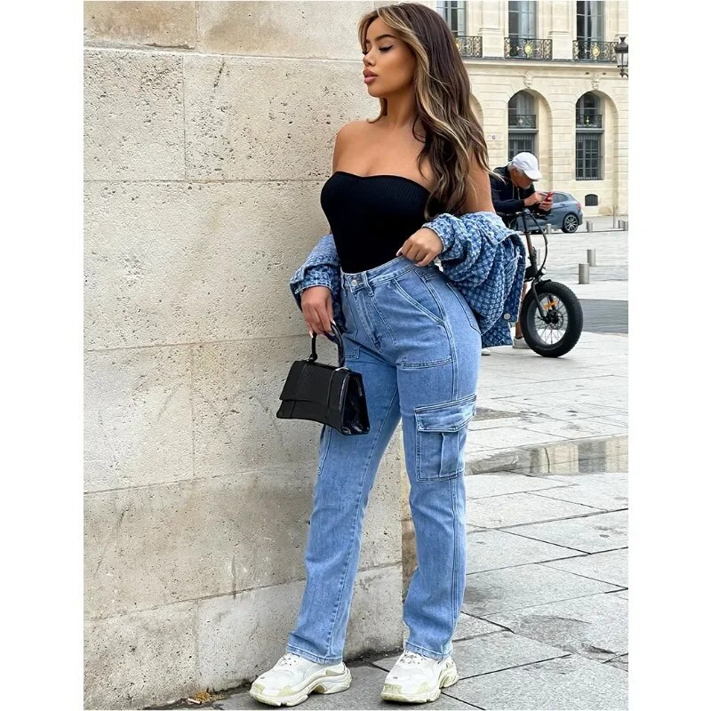 Független dizájn Kifinomult tavaszi nyár női ruházat több táska egyenes, magas derekú farmer nadrág alkalmi érkezések