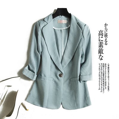 Őszi kockás dzseki blézer vékony, hét ujjú irodai női alkalmi blézerek munkaruha vékony rövid felsők női egygombos kabát