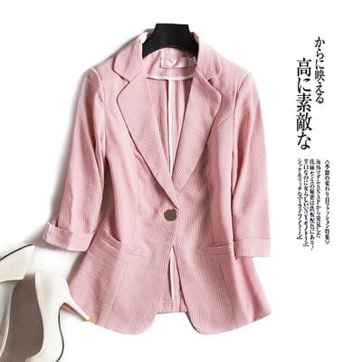 Őszi kockás dzseki blézer vékony, hét ujjú irodai női alkalmi blézerek munkaruha vékony rövid felsők női egygombos kabát