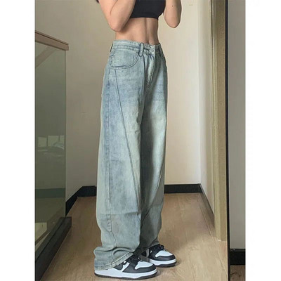 Jesenske i zimske retro traperice Ženske Y2k New Street Fashion Joker visokog struka Uske široke hlače Harajuku Ležerne jednobojne traperice